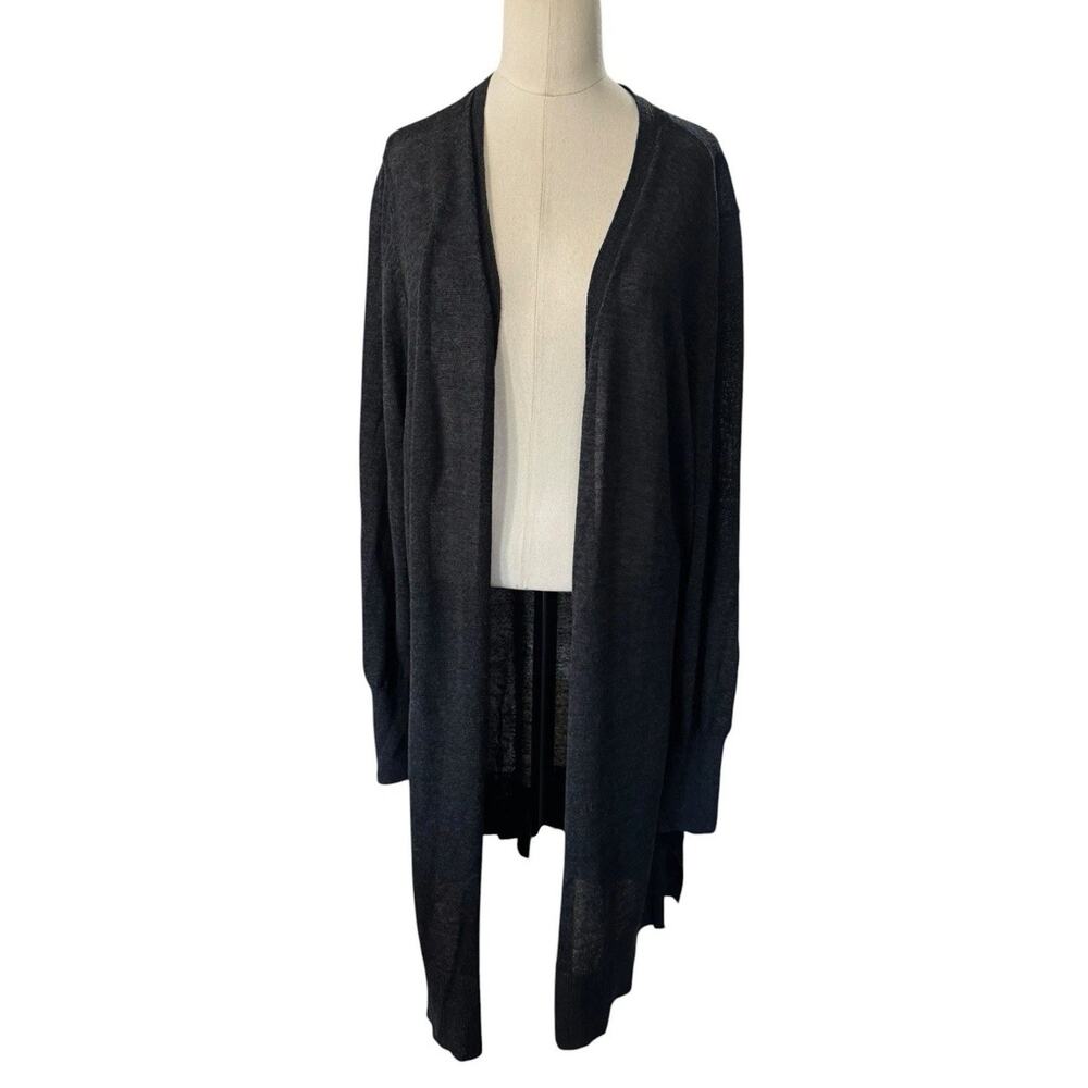 Halogen Women’s Size Large Black Linen Blend Long Open Cardigan